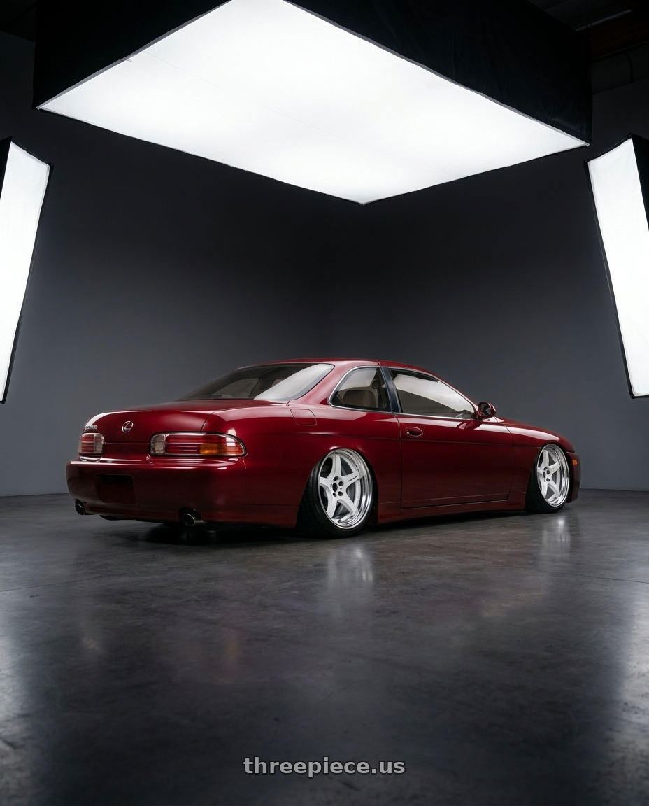 1998 Lexus sc400 with Work T5R 2P 5x114.3 18x10.0 +22 WHITE wheels rear three quarter view slight stretch tires