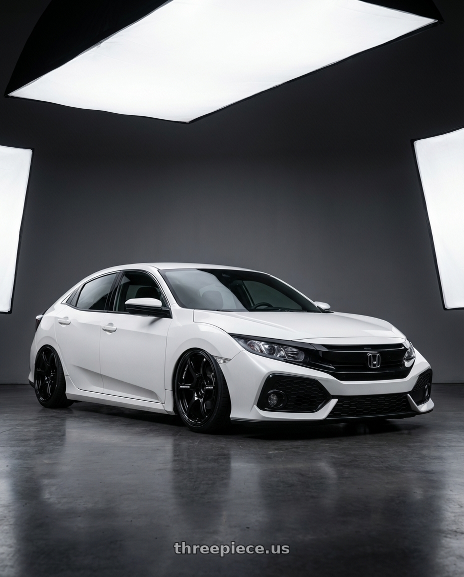 2019 Honda Civic with Advan RGIII 5x114.3 19x10.5+15 Gloss Black wheels front three quarter view stanced stance