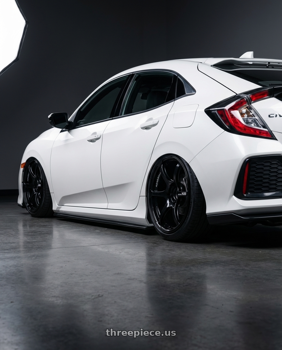 2019 Honda Civic with Advan RGIII 5x114.3 19x10.5+15 Gloss Black wheels rear three quarter view slight stretch tires