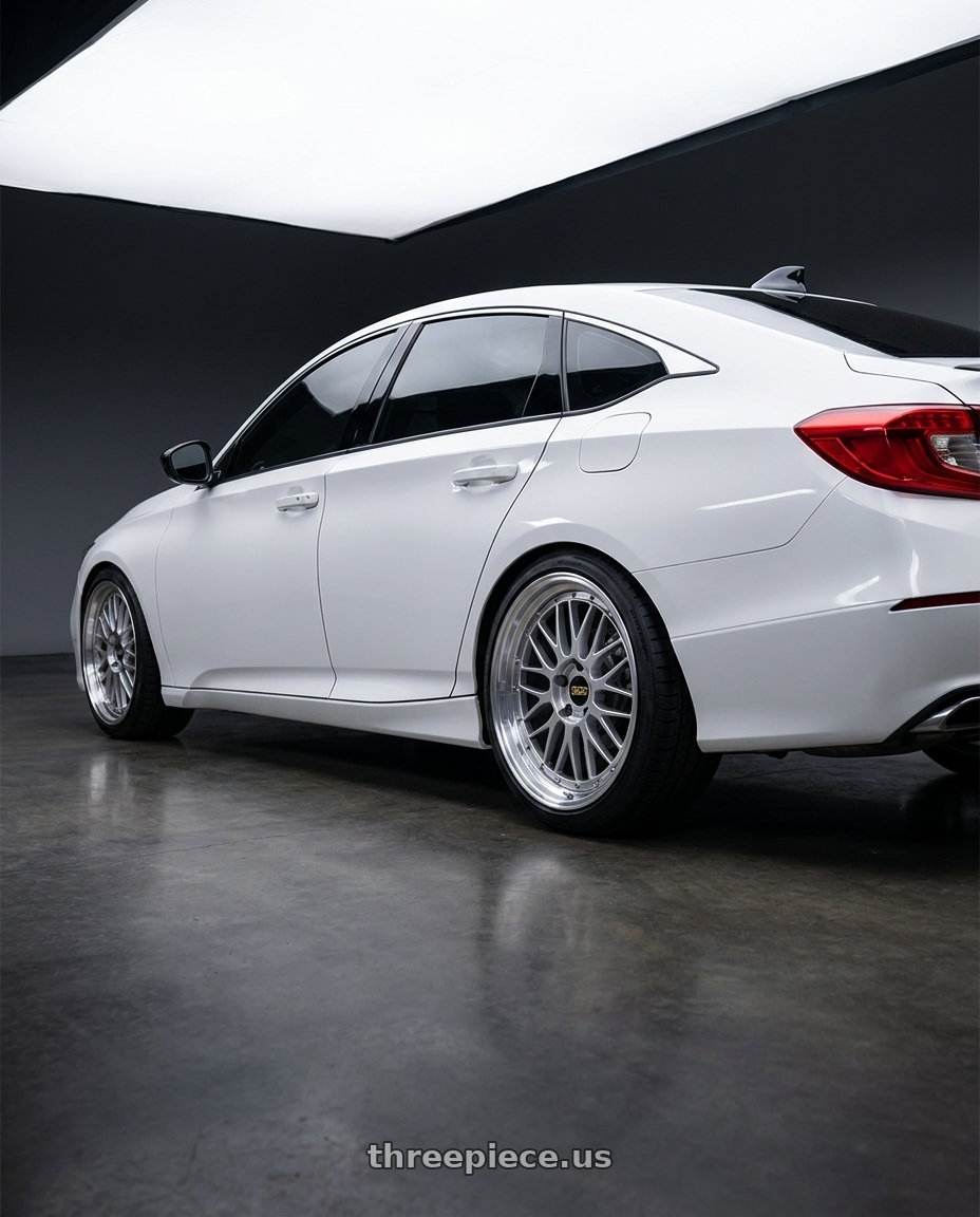 2020 Honda Accord Sport with BBS LM 5x114.3 19x8.5+43 Diamond Silver wheels rear three quarter view square tires