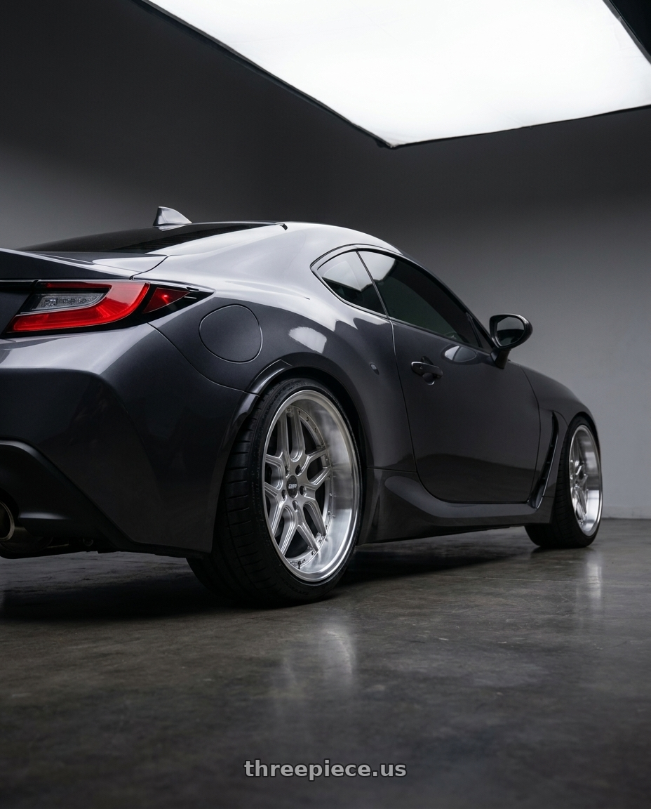 2023 Subaru BRZ premium with ESR Wheels CS SERIES CS15 5x100 18x9.5 +35 Hyper Silver wheels rear three quarter view square tires