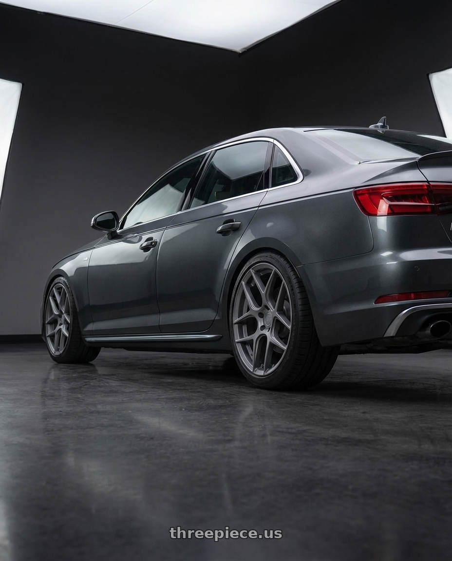 2023 Audi S4 B9 with Aodhan AFF2 5x112 19x9.5+35 Matte Gray wheels rear three quarter view square tires