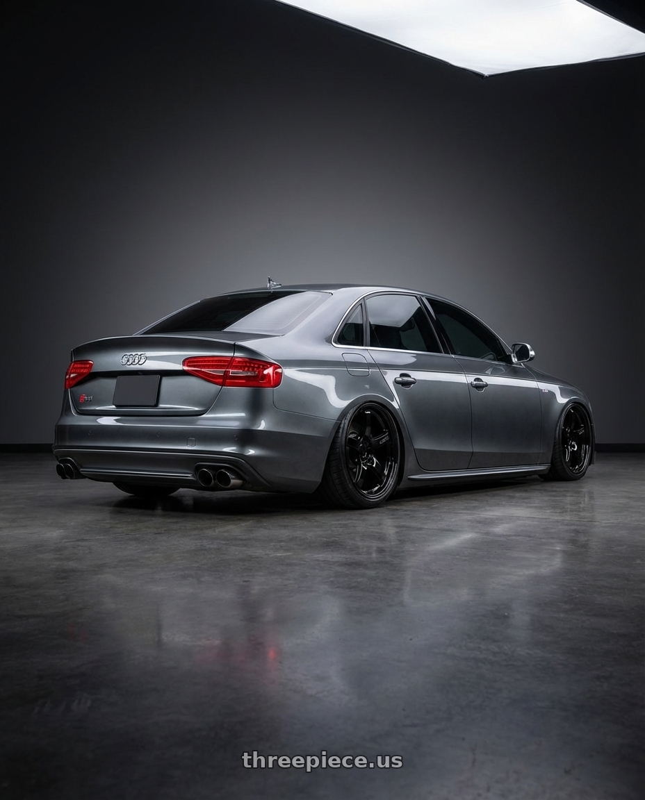 2015 Audi S4 B8.5 with Gram Lights 57CR 5x112 19x10.5+22 Glossy Black wheels rear three quarter view slight stretch tires