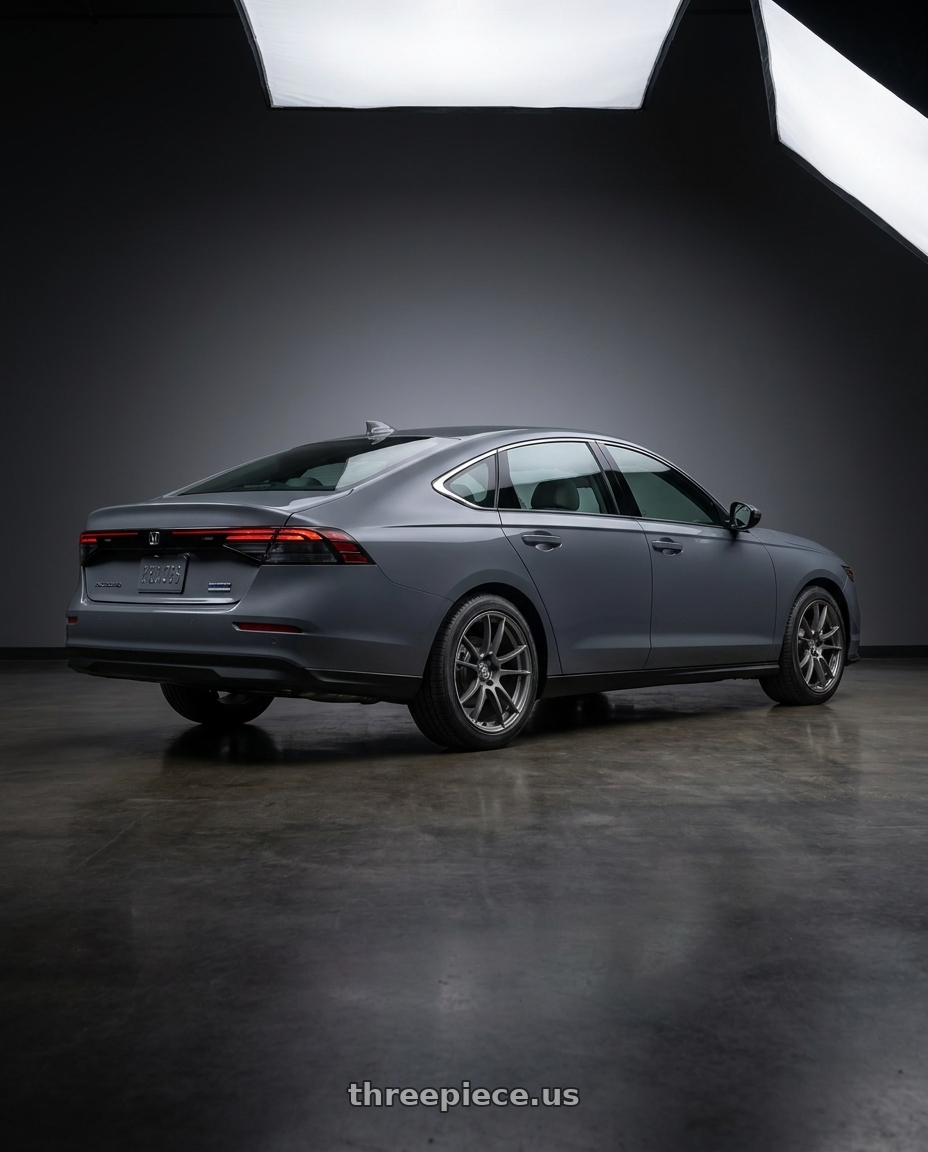 2026 Honda Accord Hybrid EX-L with Gram Lights 57XR 5x114.3 18x8.5 +45 MATTE GRAPHITE wheels rear three quarter view square tires