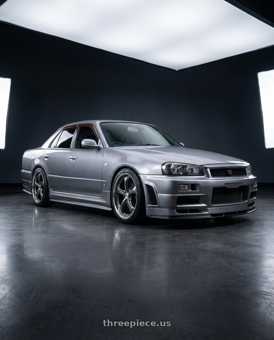 1998 Nissan Skyline 25GT Four with Work Wheels VS-KF 5X114.3 19x8+15 Brilliant Silver Black A Disk FULL REVERSE wheels