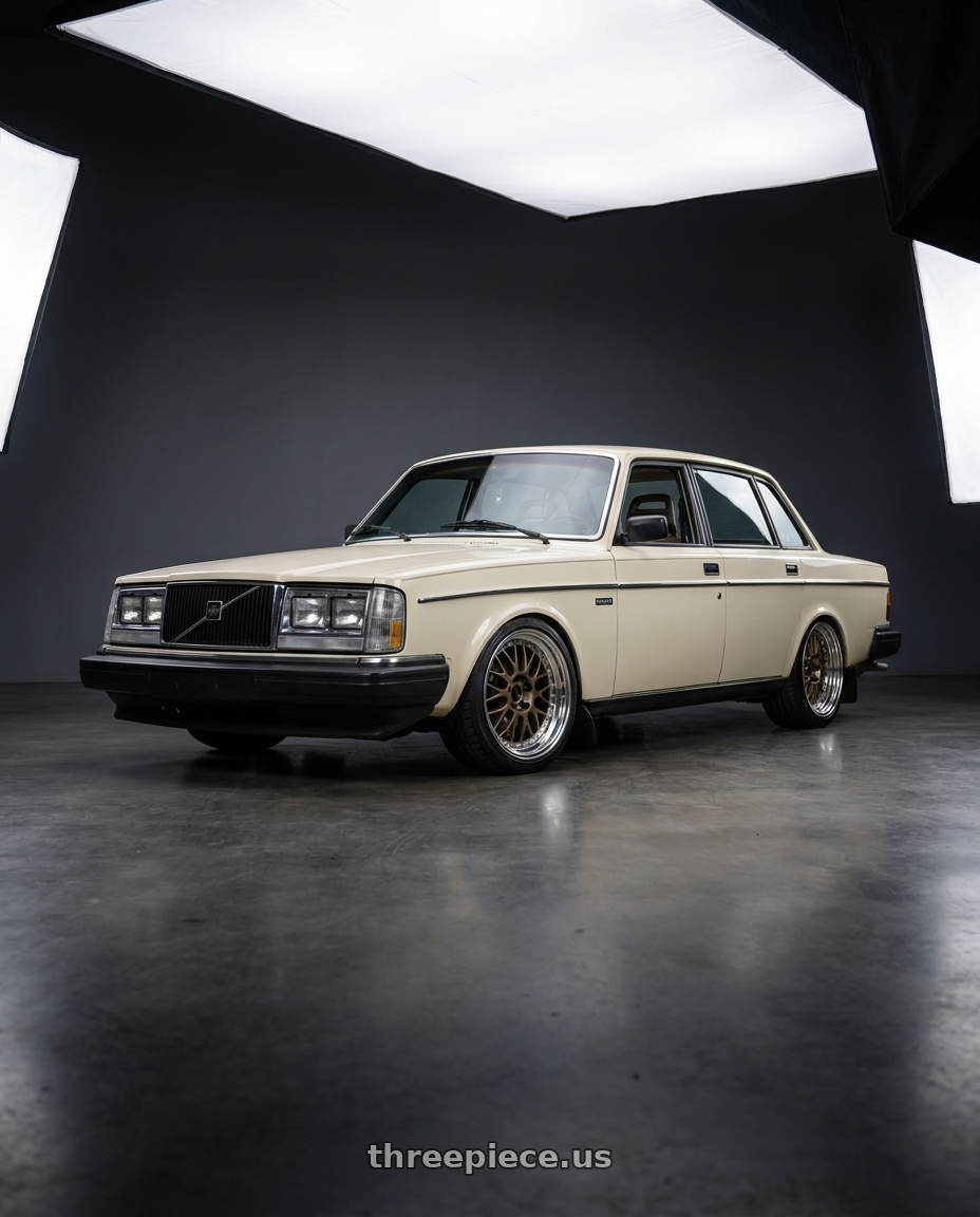 1981 Volvo 244 DL CREAM with Work Meister M1 3p 5x108 16x7+18 O Disk Titanium Gold wheels