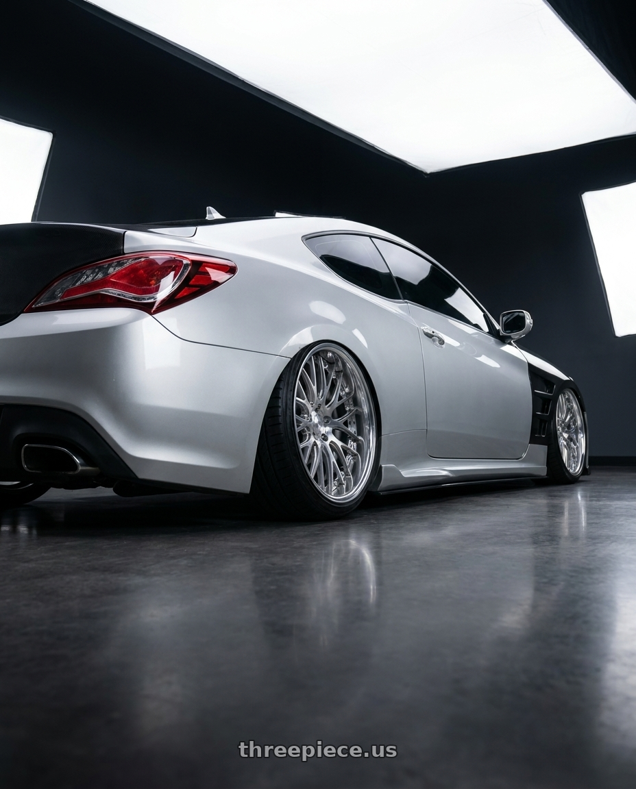 2013 hyundai genesis coupe with Work Gnosis Gr204 5x114.3 19x10.5+0 A Disk Composite Buffed And Brushed wheels rear three quarter view slight stretch tires