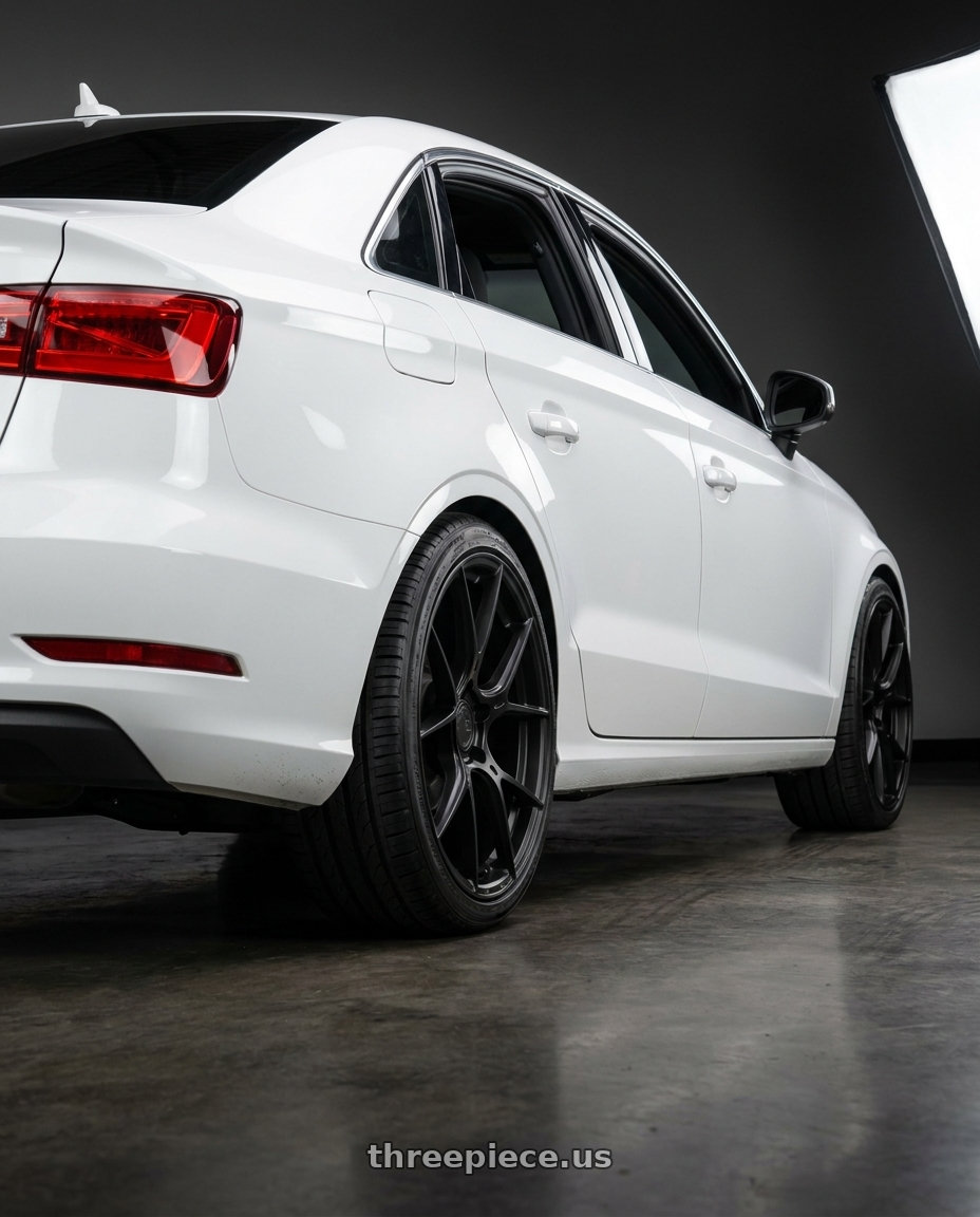2015 Audi a3 quattro with Aodhan AH-11 5x112 18x8.5+35 Matte Black wheels rear three quarter view square tires