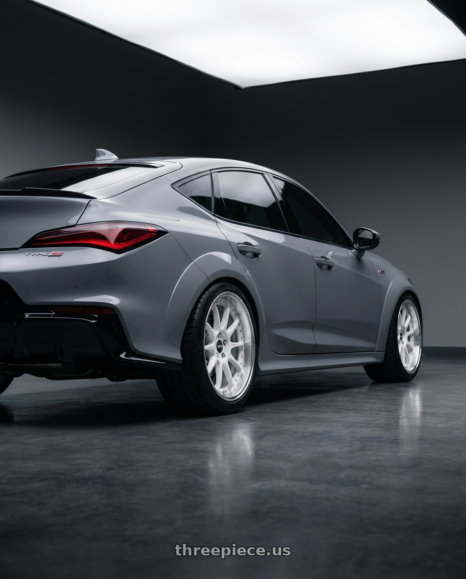 2026 acura integra type s with ESR Wheels CS SERIES CS12 5x120 19x9.5 +22 Gloss White wheels rear three quarter view meaty tires