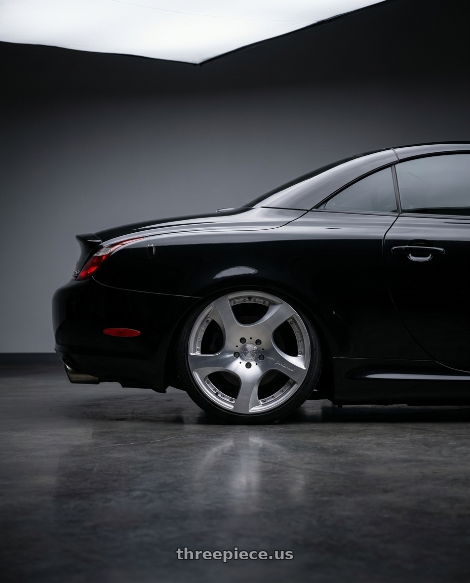 2005 Lexus sc430 with MRR VP3 5x114.3 19x9.5  +40 Silver Machine Face wheels rear three quarter view square tires