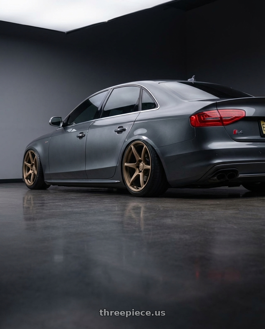 2015 Audi S4 B8.5 with Kansei K11B Tandem 5X112 19x10.5 22 Bronze wheels rear three quarter view slight stretch tires