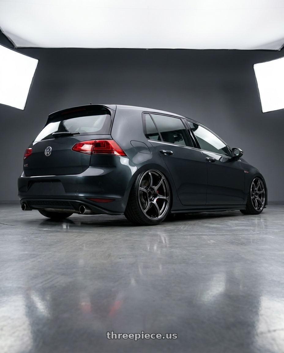 2015 Golf Gti with Advan RGIII 5x112 19x8.5+45 Gloss Black wheels rear three quarter view slight stretch tires