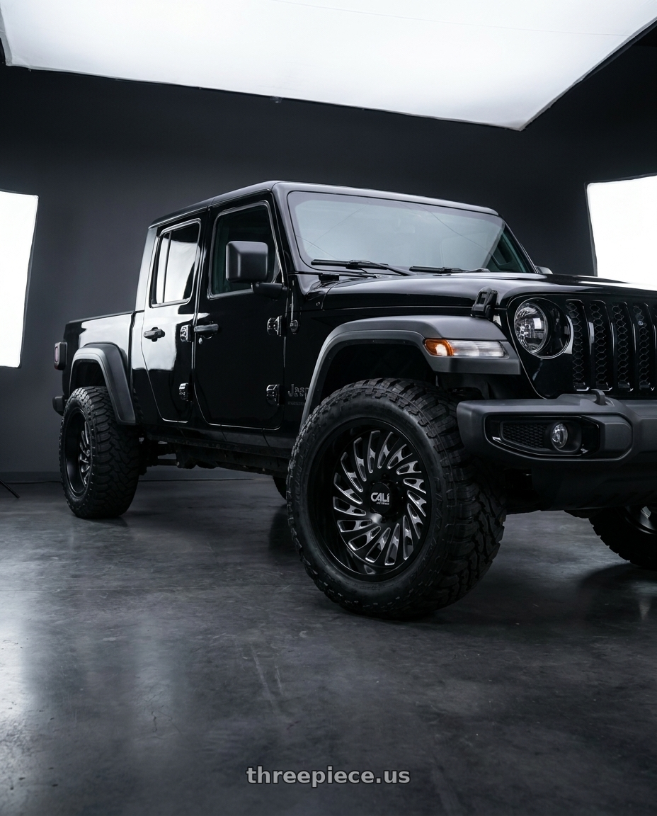 2021 jeep gladiator with Cali Off-Road Switchback 9108 5x127 20x10-25 Gloss Black/Milled wheels