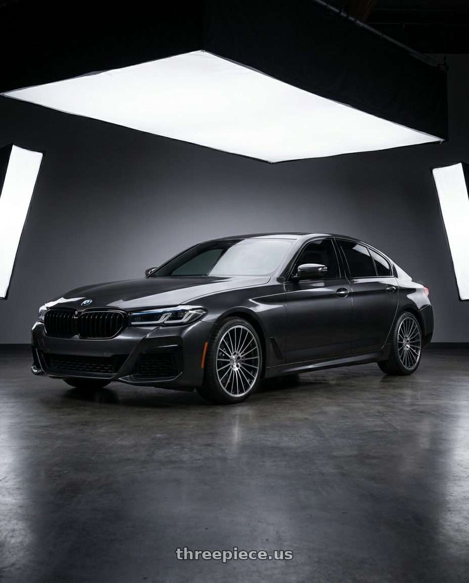 2021 bmw 540 with Mandrus 23 5X112 19X9.5 +35 GUNMETAL W/ MIRROR CUT FACE wheels