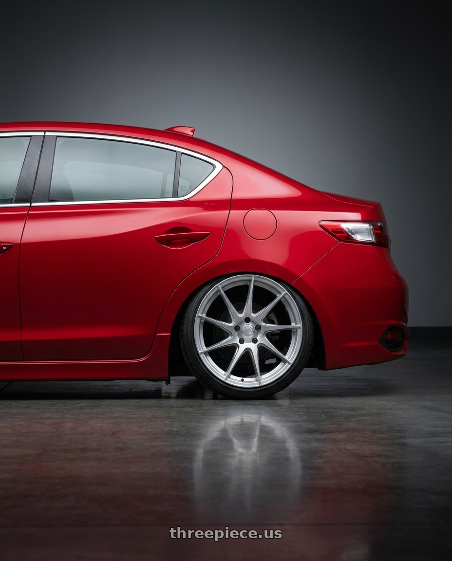 2012 Acura ILX with Aodhan AH09 5x114.3 18x8.5 +35 Gloss Silver Machined Face wheels rear three quarter view slight stretch tires