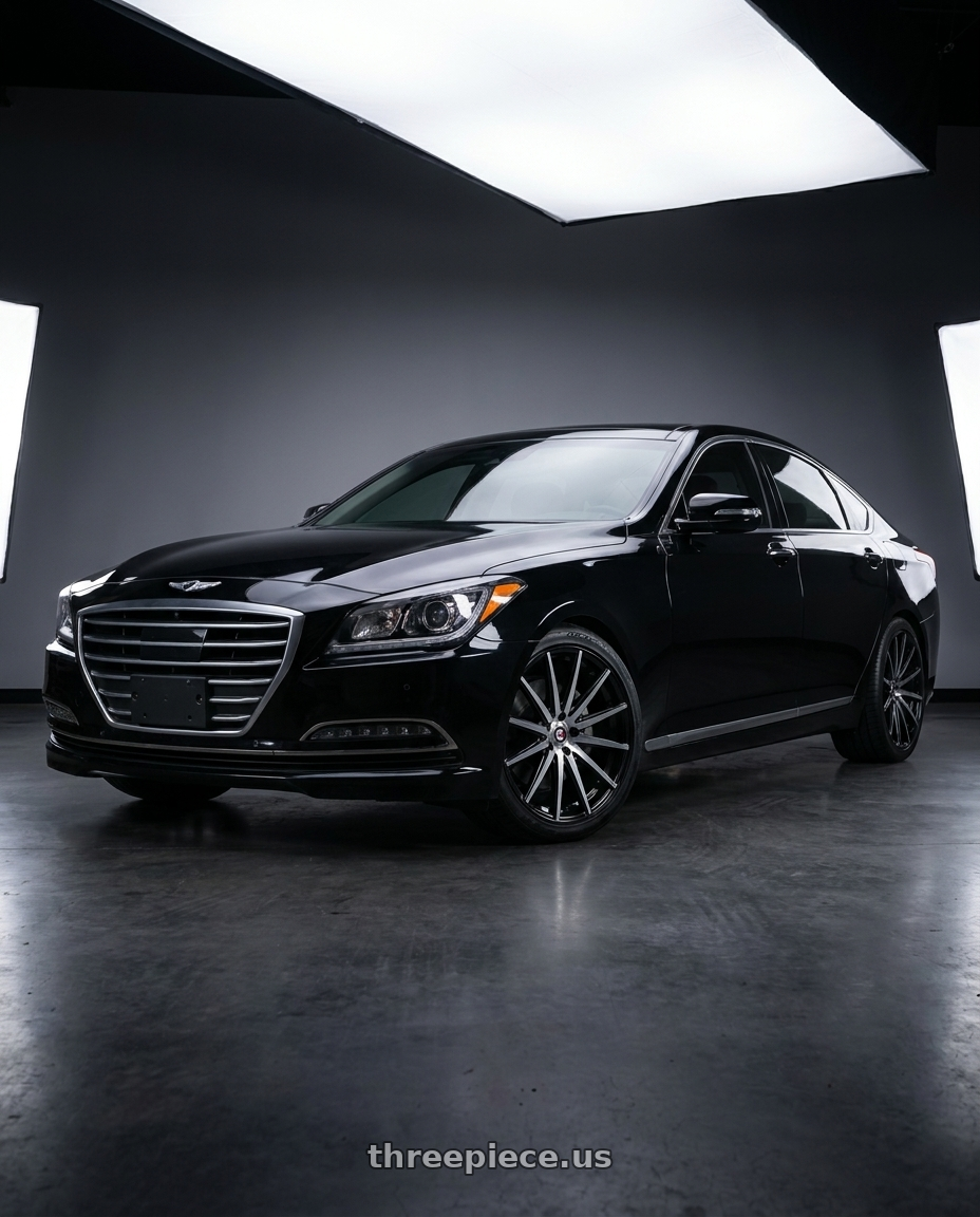 2016 Hyundai Genesis 3 8 with Spec-1 SP-69 5x114.3/5x120 19x8.5 +38 Gloss Black & Machined & Undercut wheels