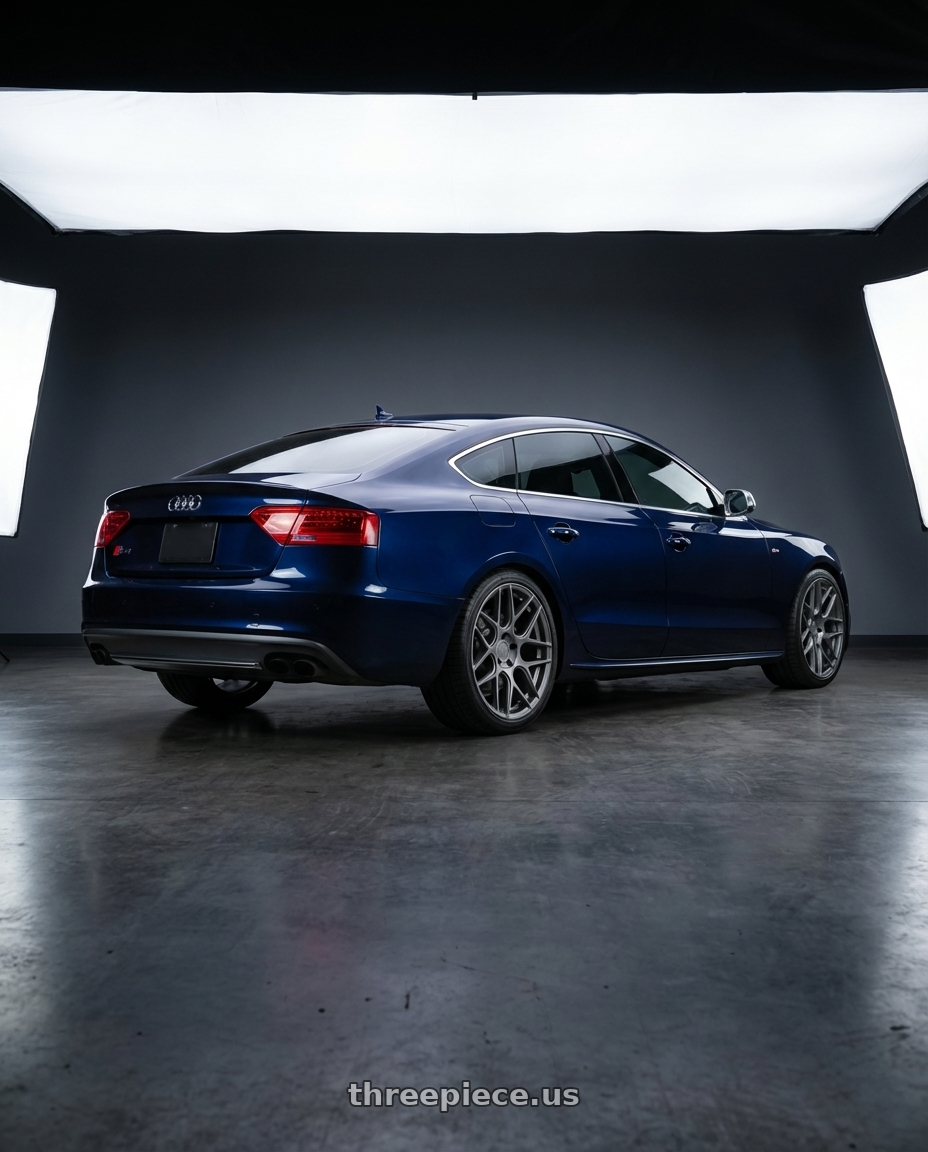 2014 Audi S5 B8 with Aodhan AFF2 5x112 19x8.5+35 Matte Gray wheels rear three quarter view square tires