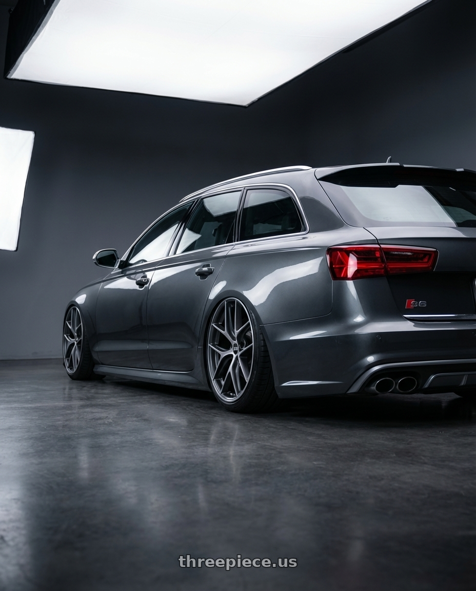 2016 Audi S6 C7 with BBS CC-R 5x112 20x8.0+27 Graphite w/ Diamond Cut Face wheels rear three quarter view slight stretch tires