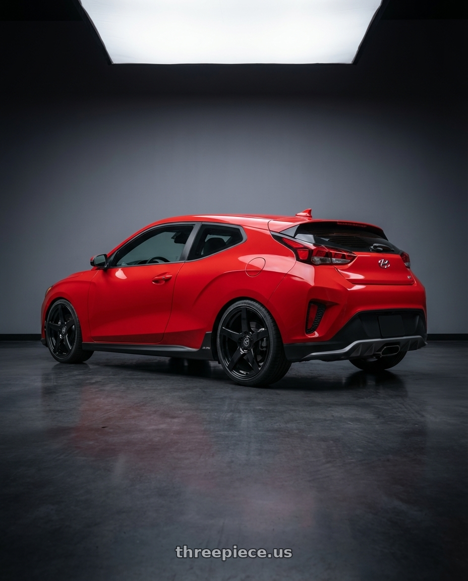 2022 Hyundai Veloster N with Forgestar CF5 5x114.3 19x9 +35 Gloss Black wheels rear three quarter view square tires