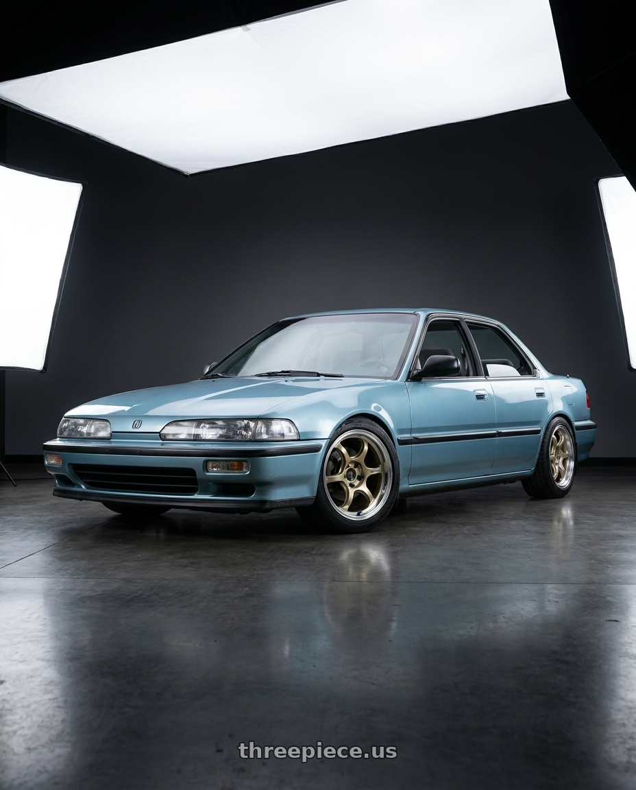 1990 Acura integra LS sedan with Advan Racing RG-D2 4x100 16x7.0 +42 MACHINING & CHAMPAGNE GOLD wheels