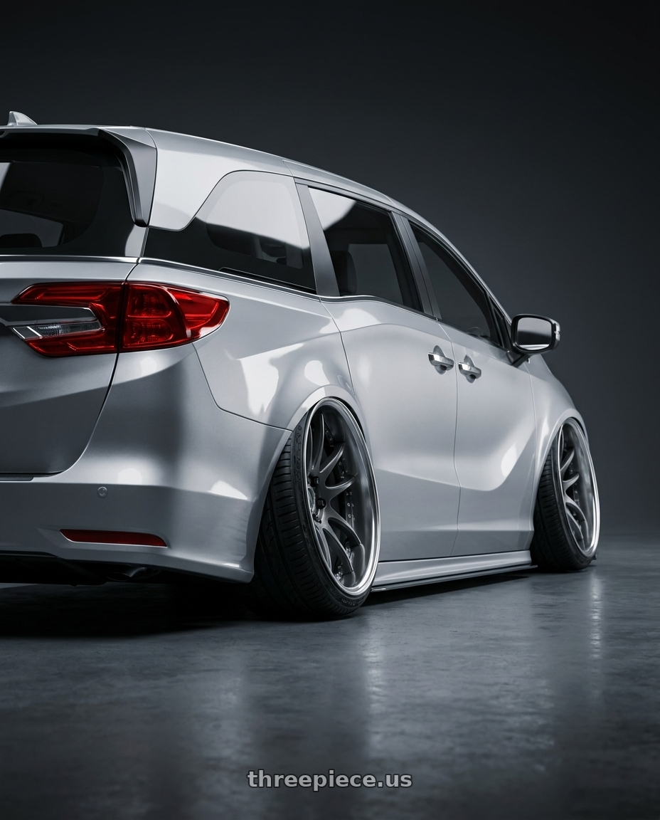 2024 Honda Odyssey  with Work Emotion Cr 3P 5x120 18x8+41 L Disk Matte Gunmetal wheels rear three quarter view extreme stretch tires