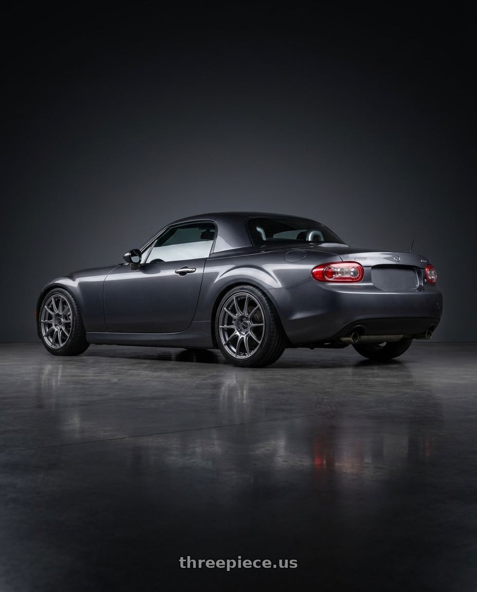 2014 Mazda Miata with Ssr Gtx01 5x114.3 17x8+45  DARK SILVER wheels rear three quarter view slight stretch tires