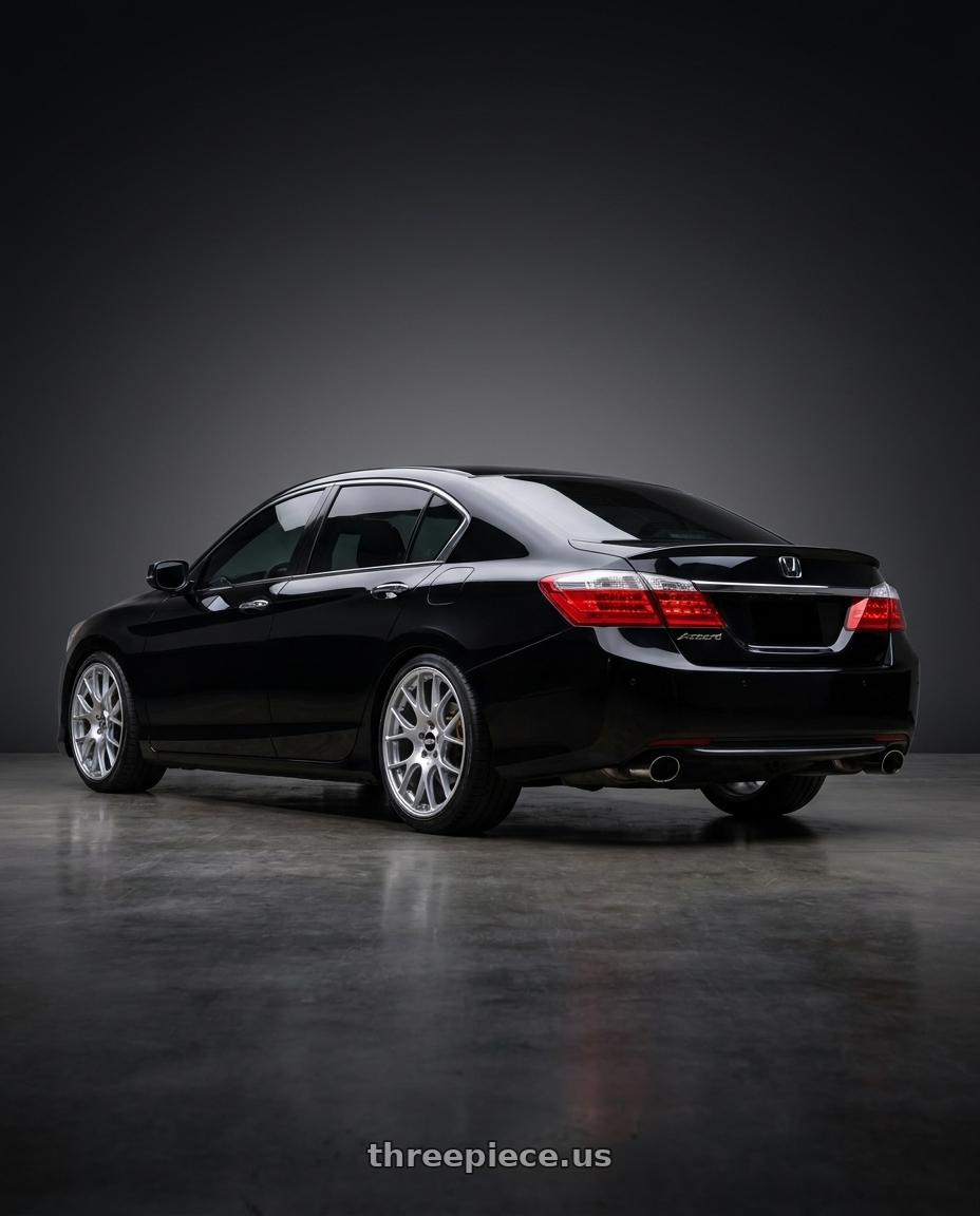 2014 HONDA CR2 ACCORD 3.5 V6 , DUAL-SIDED SINGLE-OUTLET ALUMINUM ALLOY EXHAUST PIPE, Advanced four-matrix headlights ,THE ENTIRE CAR APPEARED IN THE PICTURE.  with BBS CH-R 5x114.3 20x8.5 +38 Brilliant Silver Polished Rim Protector wheels rear three quarter view slight stretch tires