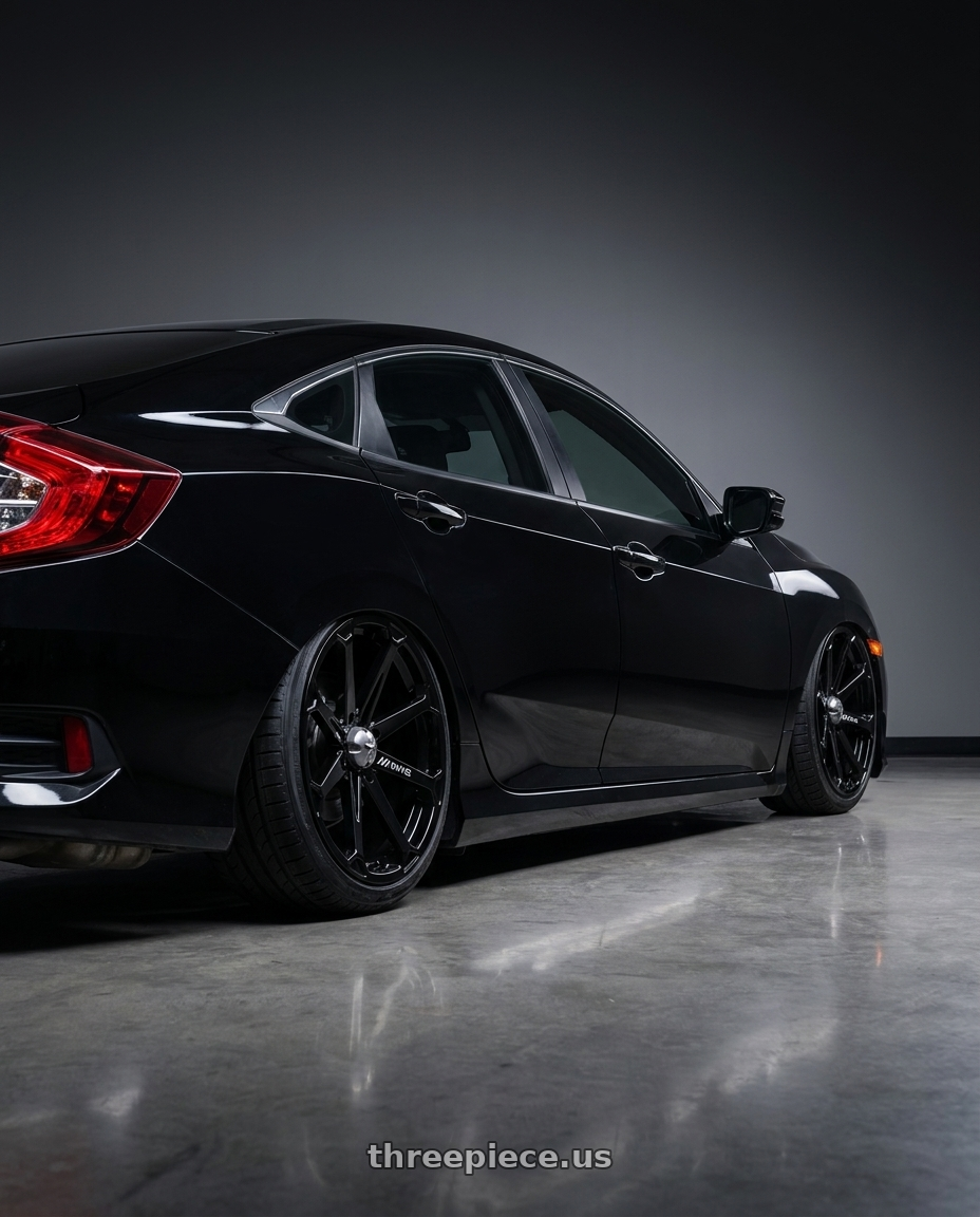 2016 Honda civic with MSA Offroad Wheels M12 DIESEL 4X156 20X7 +10 GLOSS BLACK wheels rear three quarter view square tires