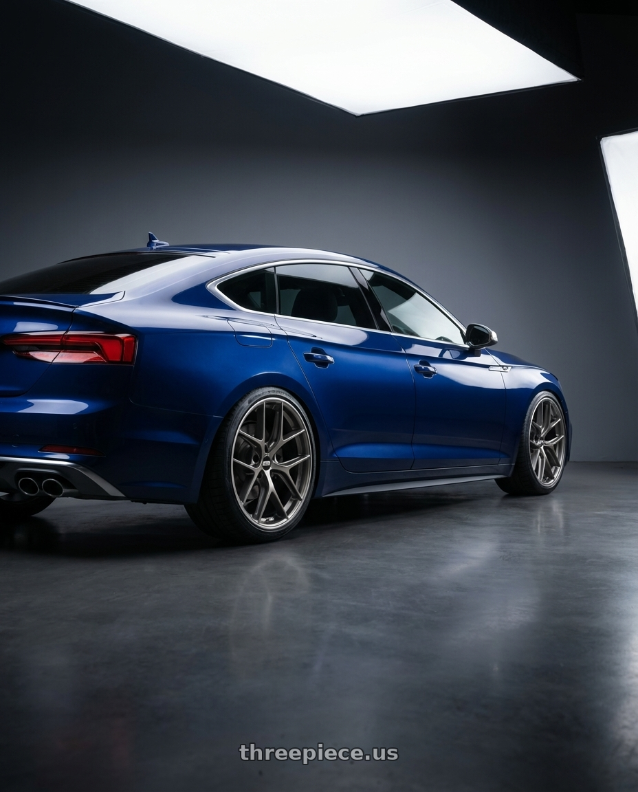 2014 Audi S5 B8 with BBS CC-R 5x112 19x9.0+42 Satin Platinum wheels rear three quarter view square tires