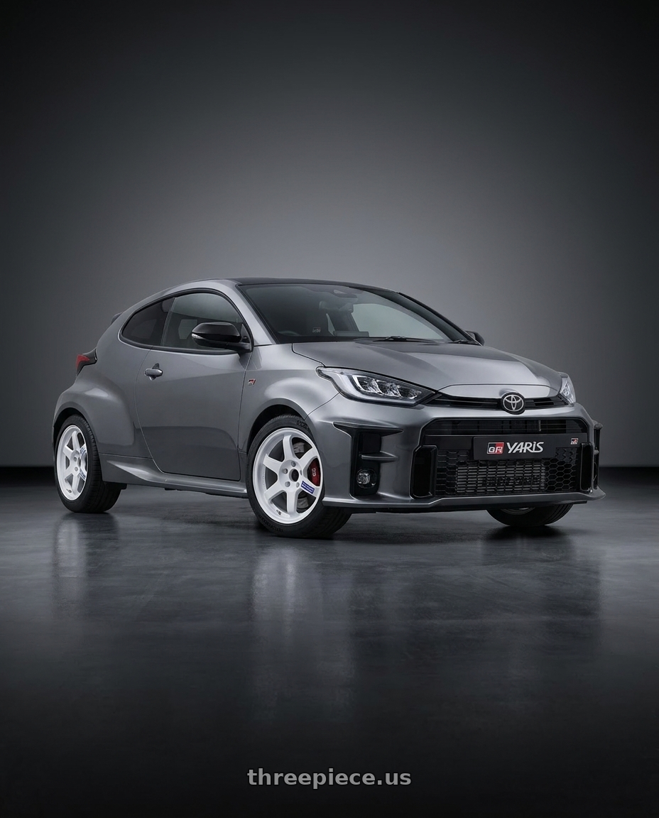 2025 Toyota GR Yaris Liquid Mercury with Volk Racing TE37 Gravel 5x114.3 15x7.0+35 White wheels