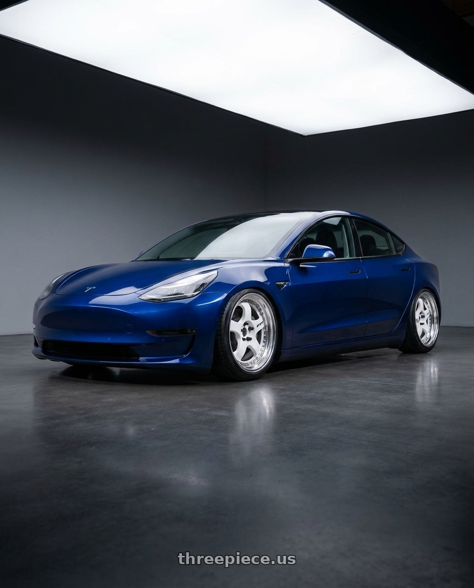 2023 Tesla model 3 with Work Meister S1 3P 5x114.3 18x8.5+35 L Disk White wheels