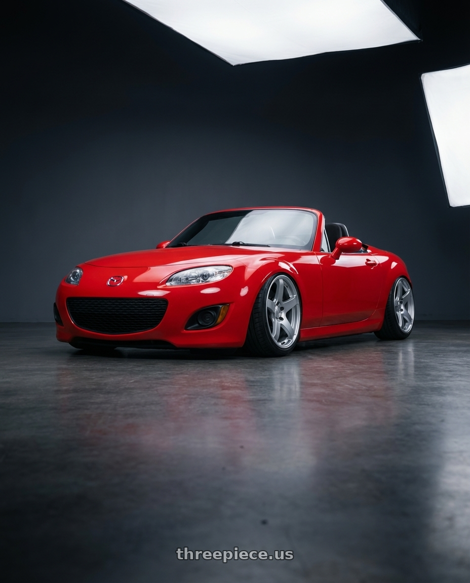 2012 Mazda MX-5 Miata NC with Ssr Gtv01 5x114.3 17x7+42  GLARE SILVER wheels front three quarter view stanced stance