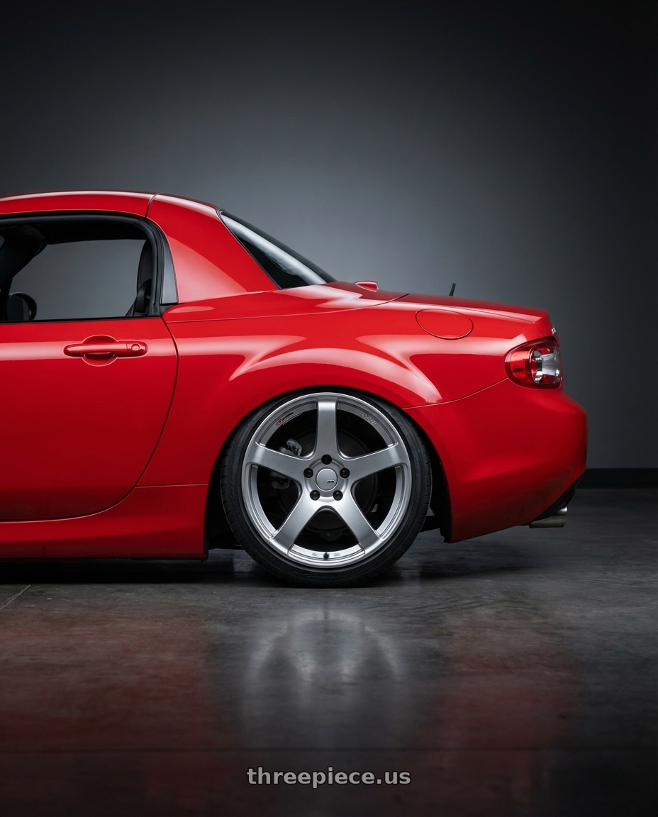 2012 Mazda MX-5 Miata NC with Ssr Gtv01 5x114.3 17x7+42  GLARE SILVER wheels rear three quarter view slight stretch tires