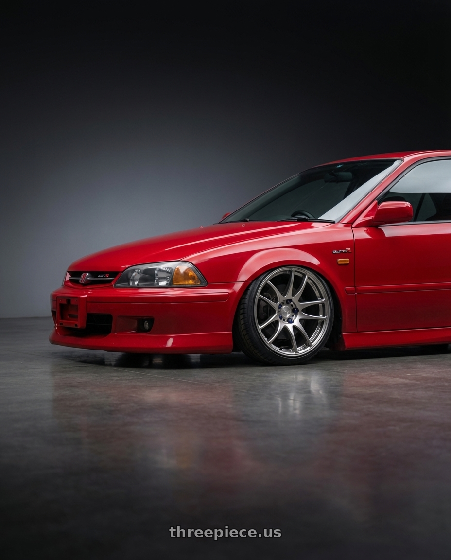 2000 Honda Torneo Euro R with Work Emotion Cr Kiwami 5x100 17x9 +17 Gt Silver wheels front three quarter view stanced stance