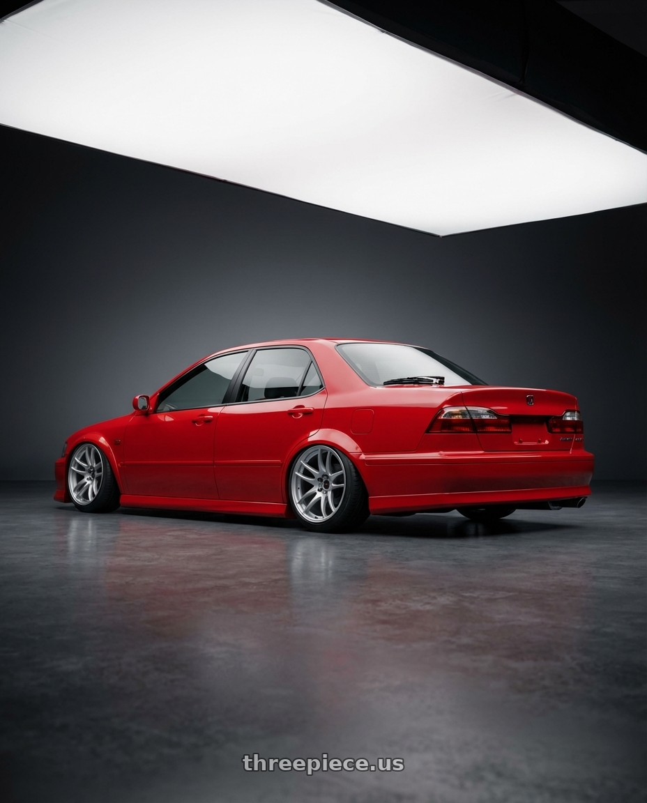 2000 Honda Torneo Euro R with Work Emotion Cr Kiwami 5x100 17x9 +17 Gt Silver wheels rear three quarter view slight stretch tires