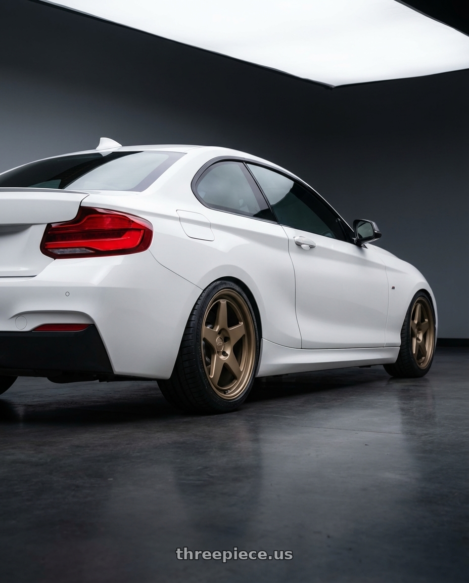 2018 BMW 2 Series F22 with Kansei K12B KNP 5X120 18x8.5 35 Bronze wheels rear three quarter view square tires