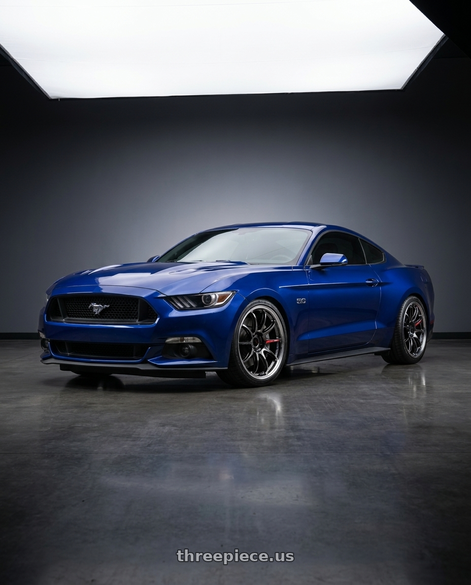2015 Ford Mustang with Work Emotion Zr10 5x114.3 19x9.5 +38 Glim Black Diamond Rim cut wheels