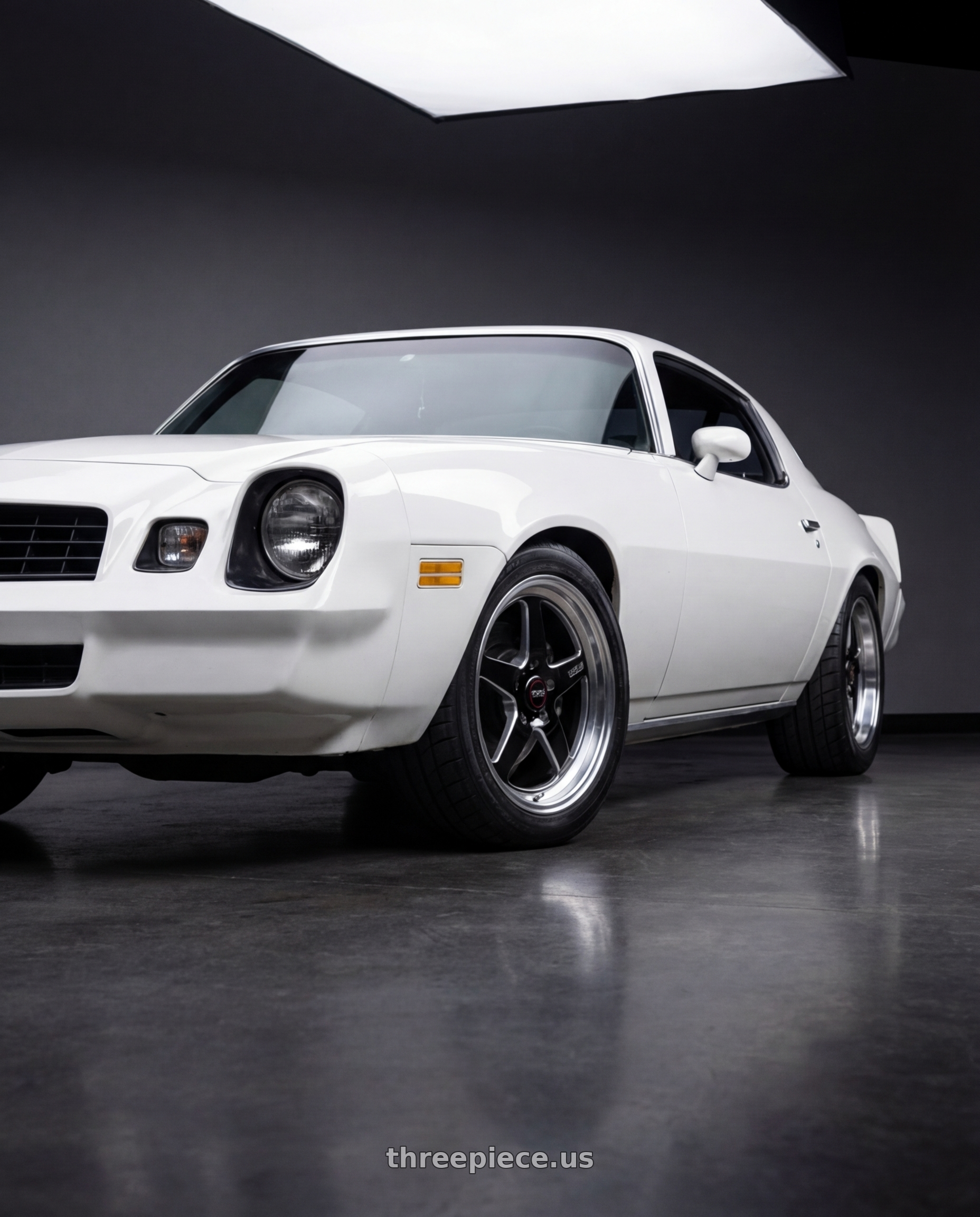 1979 Chevrolet Camaro, Base, white with WELD Street Performance Ventura Drag 5x120 17x10 +42 Gloss Black/Milled Diamond Cut Lip wheels
