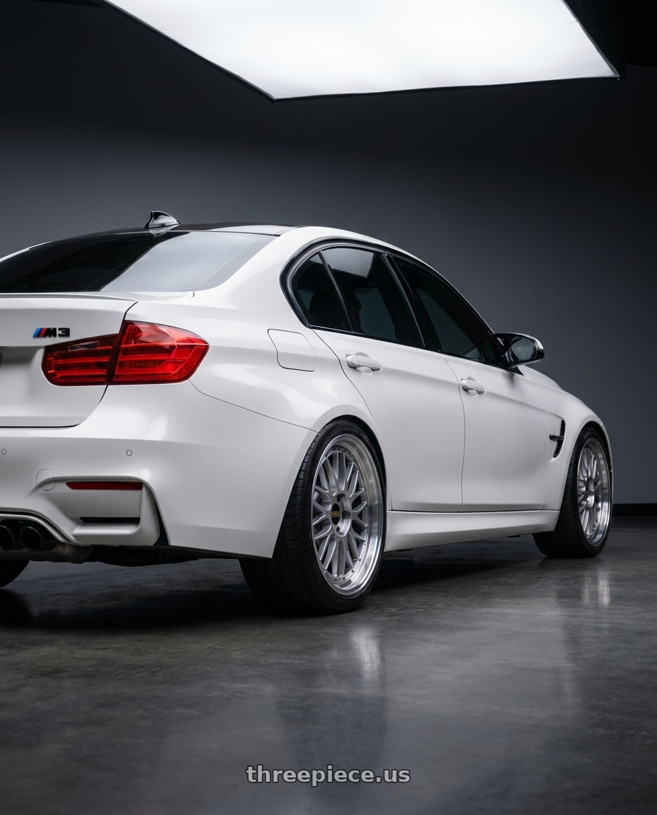 2015 Bmw F80 white with BBS LM 5x120 20x10.0+20 Diamond Silver wheels rear three quarter view square tires