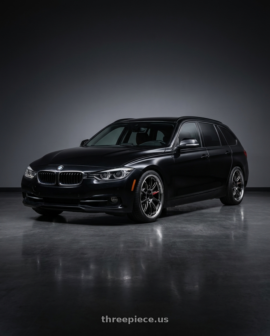 2017 bmw 328d xdrive wagon black  with Work Emotion Zr10 5x112 18x9.5 +38 Glim Black Diamond Rim cut wheels