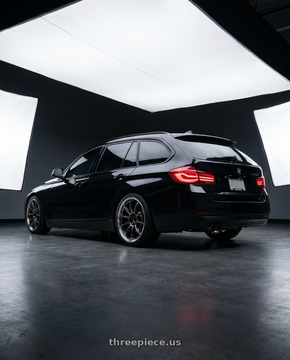 2017 bmw 328d xdrive wagon black  with Work Emotion Zr10 5x112 18x9.5 +38 Glim Black Diamond Rim cut wheels rear three quarter view square tires