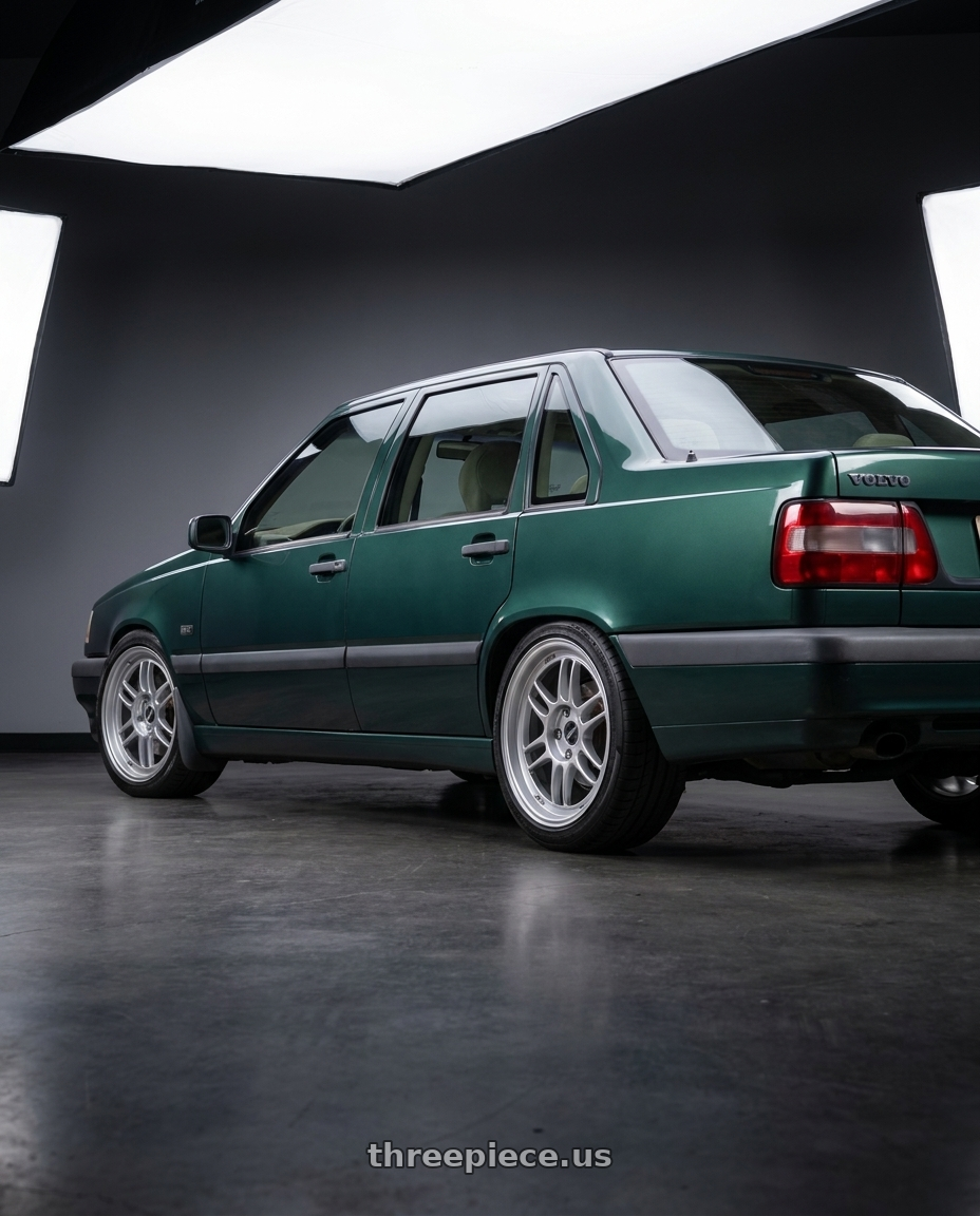 1995 Volvo 850 with Enkei RPF1 5x114.3 17x8.5+30 Silver wheels rear three quarter view square tires
