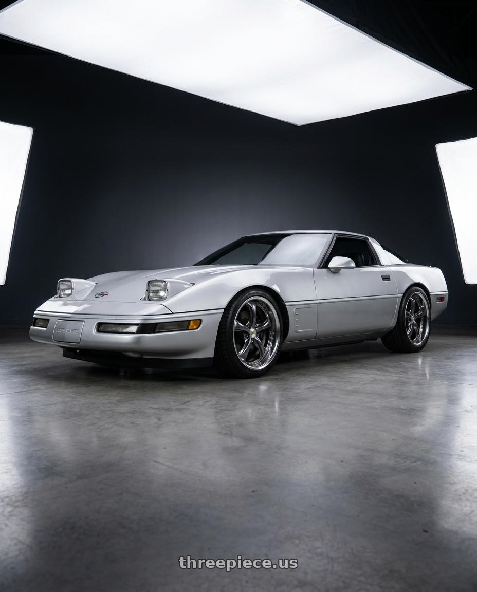 1996 Chevrolet corvette with Work Wheels VS-KF 5x120.65 18x10.5-41 Brilliant Silver Black L Disk FULL REVERSE wheels