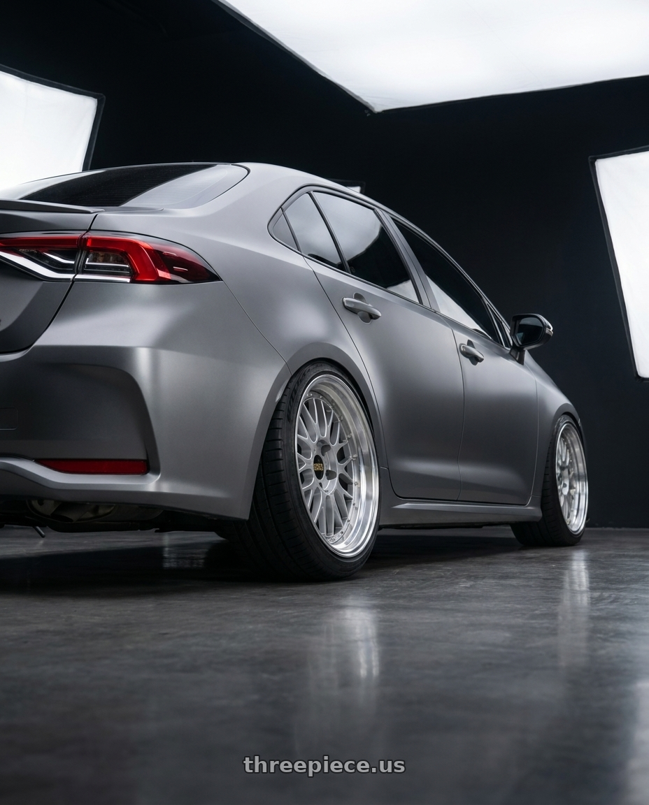 2022 Toyota altis with BBS LM 5x120 19x10.0+25 Diamond Silver wheels rear three quarter view square tires