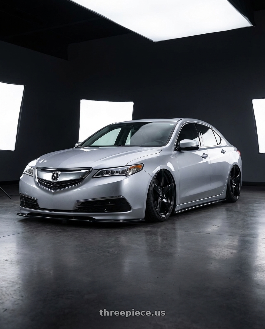 2019 Acura TLX with Forgestar CF5 5x114.3 20x9 +35 Gloss Black wheels front three quarter view stanced stance