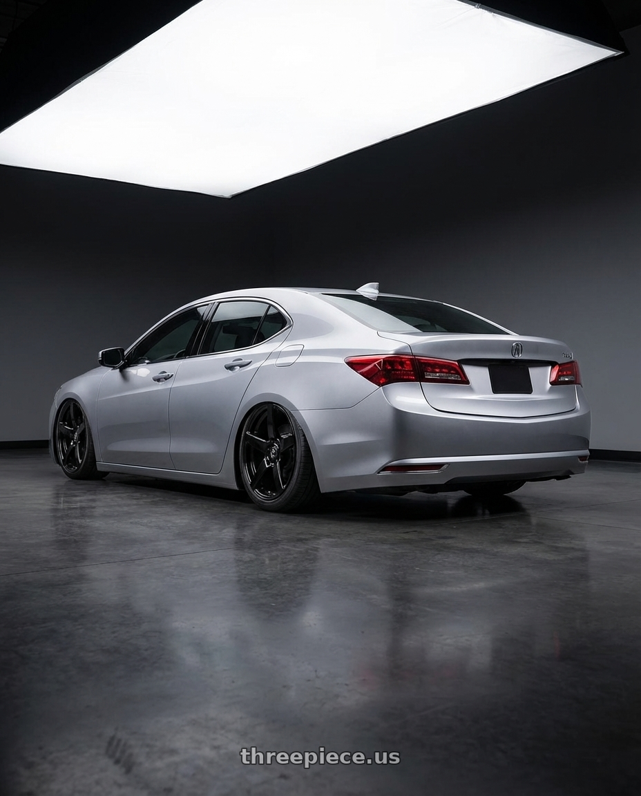 2019 Acura TLX with Forgestar CF5 5x114.3 20x9 +35 Gloss Black wheels rear three quarter view slight stretch tires