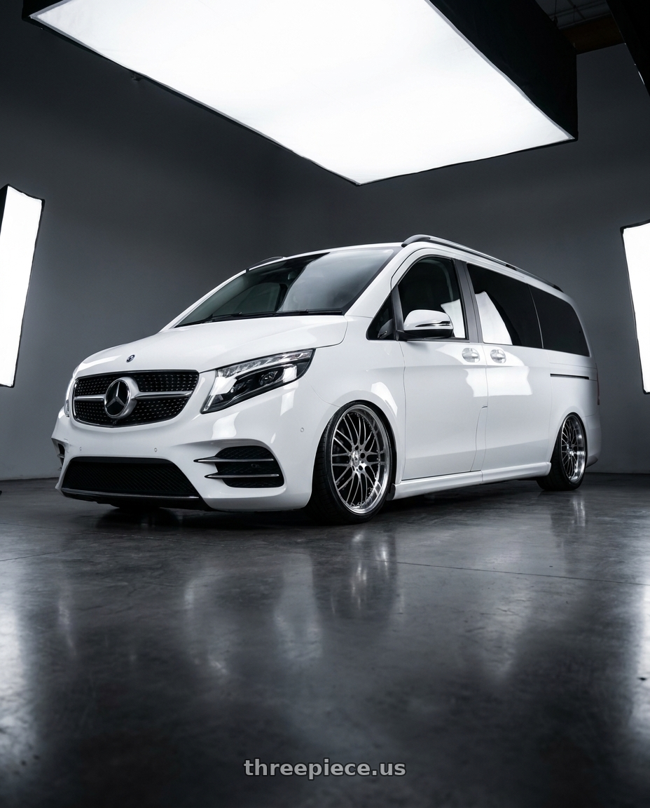 2023 V220d amg line white with XIX Wheels XIX 05 5x114.3 20x8.5 +35 Gloss Black Machined wheels