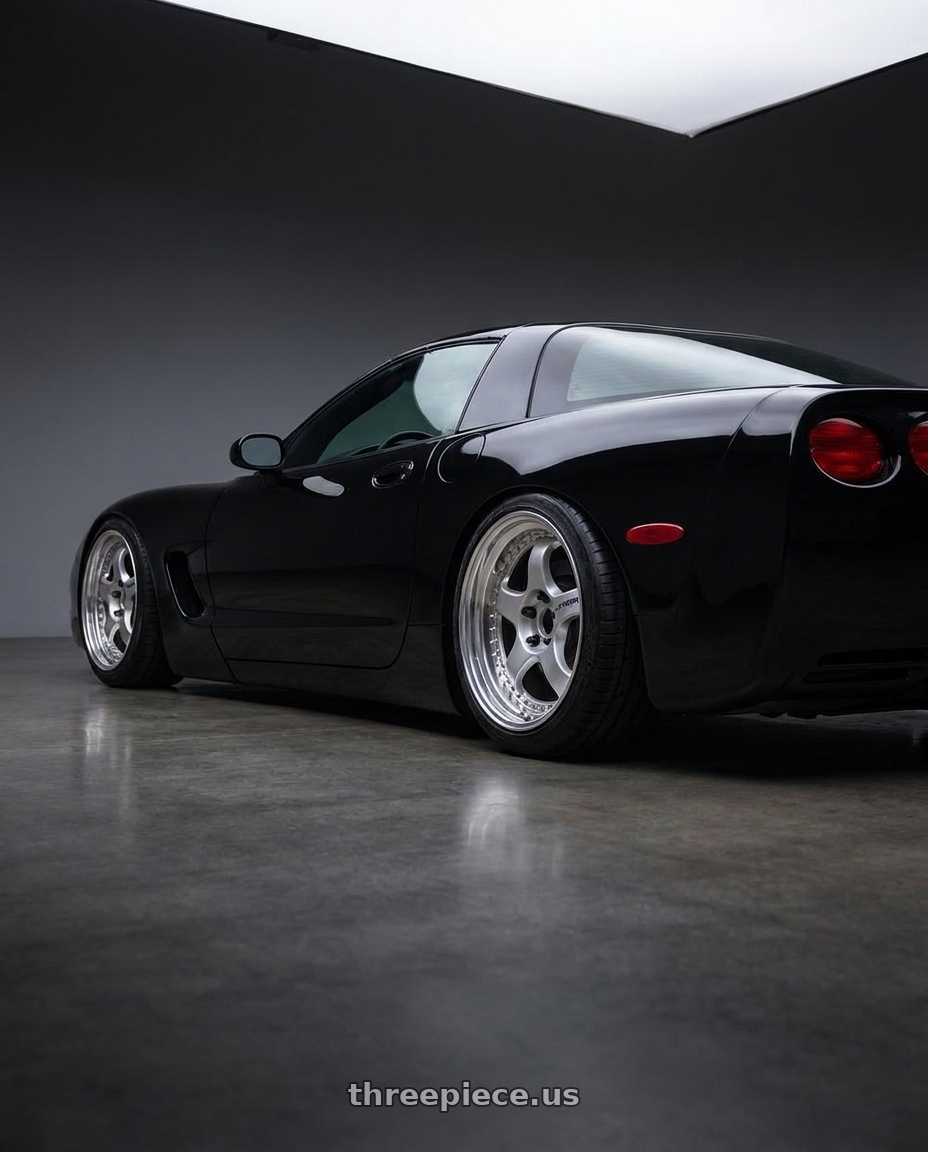 2000 Chevrolet Corvette Base with Work Meister S1 3P 5x120.65 19x9.5+50 R Disk Silver wheels rear three quarter view slight stretch tires