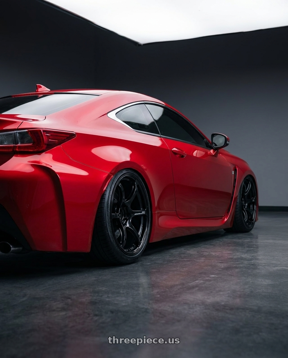 2018 Lexus RC F with Advan RGIII 5x114.3 19x10.5+15 Gloss Black wheels rear three quarter view slight stretch tires