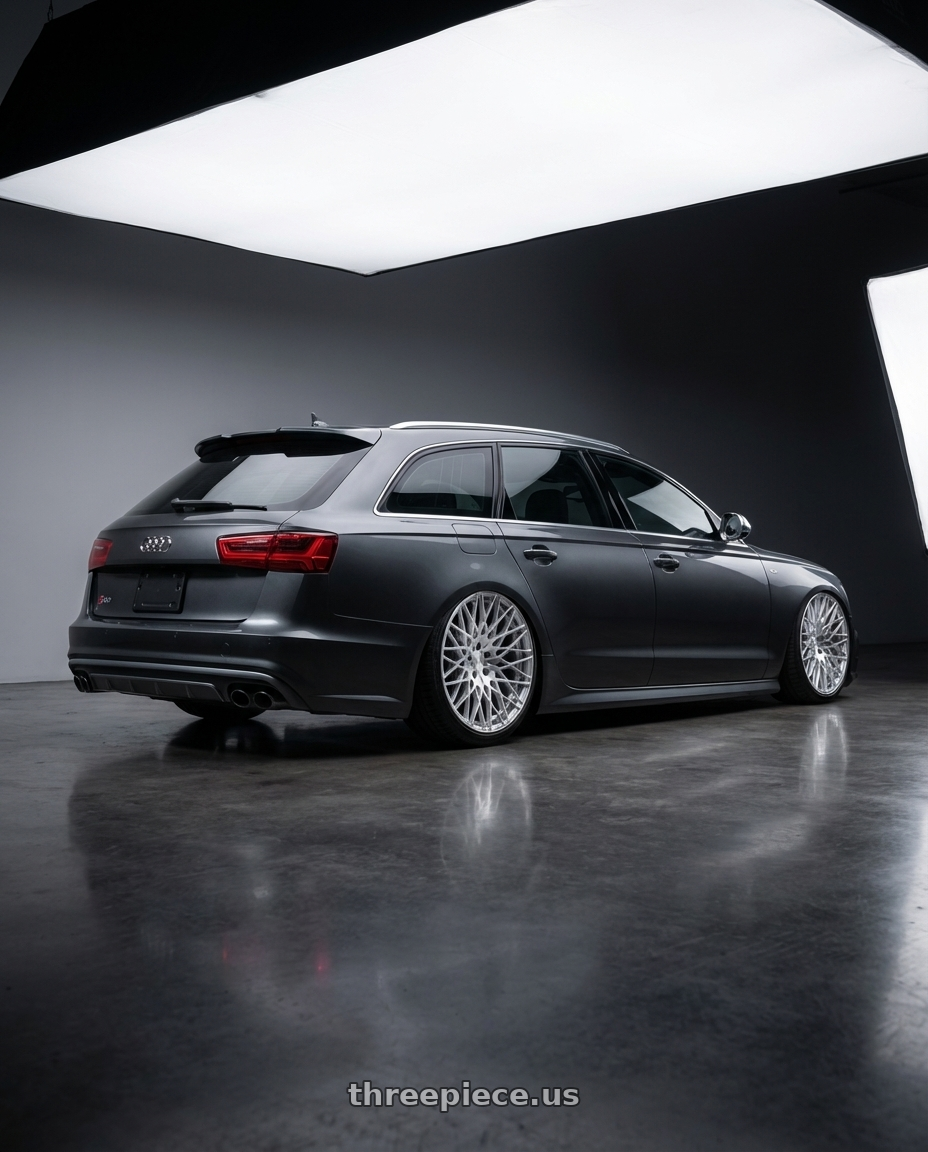 2016 Audi S6 C7 with Avant Garde Wheels M540 5X112 20x10 +25 Silver Machined wheels rear three quarter view slight stretch tires